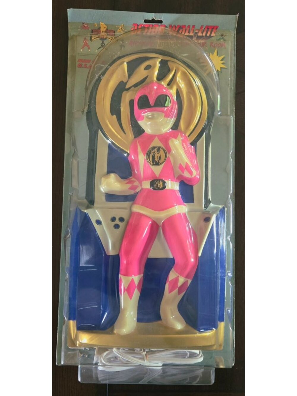 1994 Pink Power Rangers Girl Wall Action Wall Light in package good- fair  18"